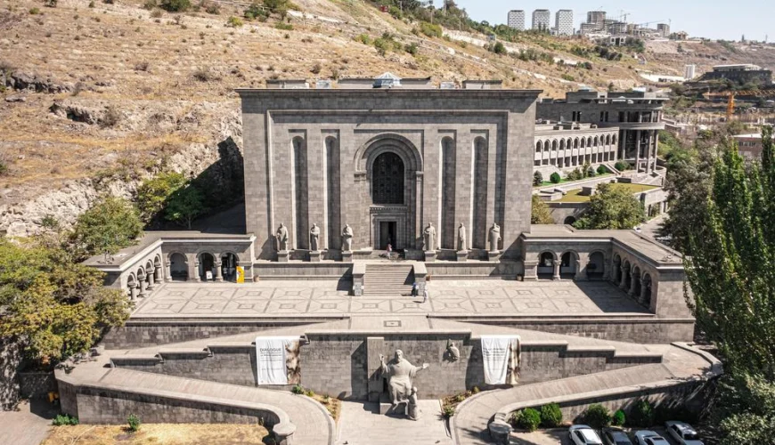 Matenadaran Mesrop Mashtots Institute of Ancient Manuscripts building on Mashtots Avenue Yerevan